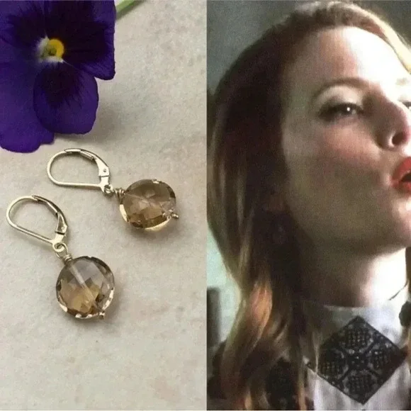 Worn on TV, Champagne Quartz, Neutral Color Earrings, Round Gemstone Earrings - Picture 3 of 3